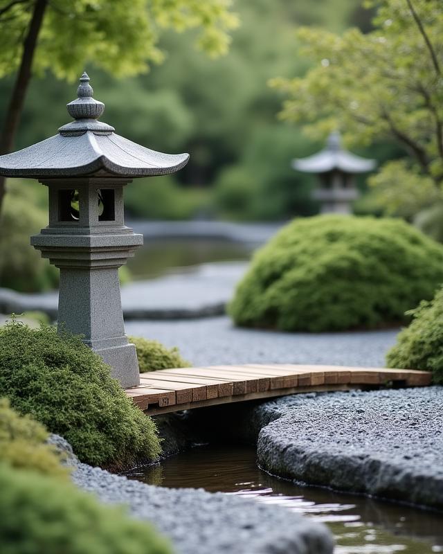Ogród w stylu japońskim z elementami wodnymi i kamieniem