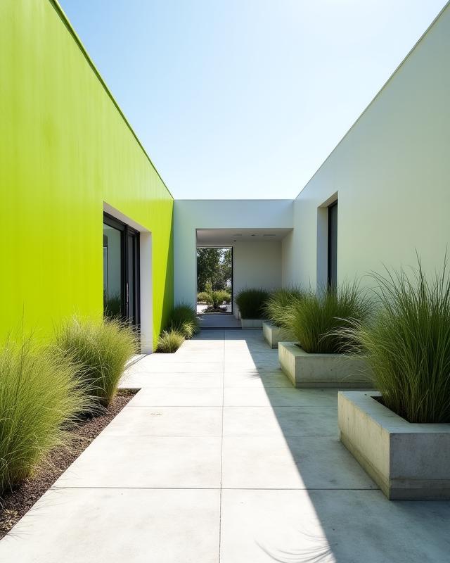 Nowoczesny minimalistyczny ogród z betonem architektonicznym